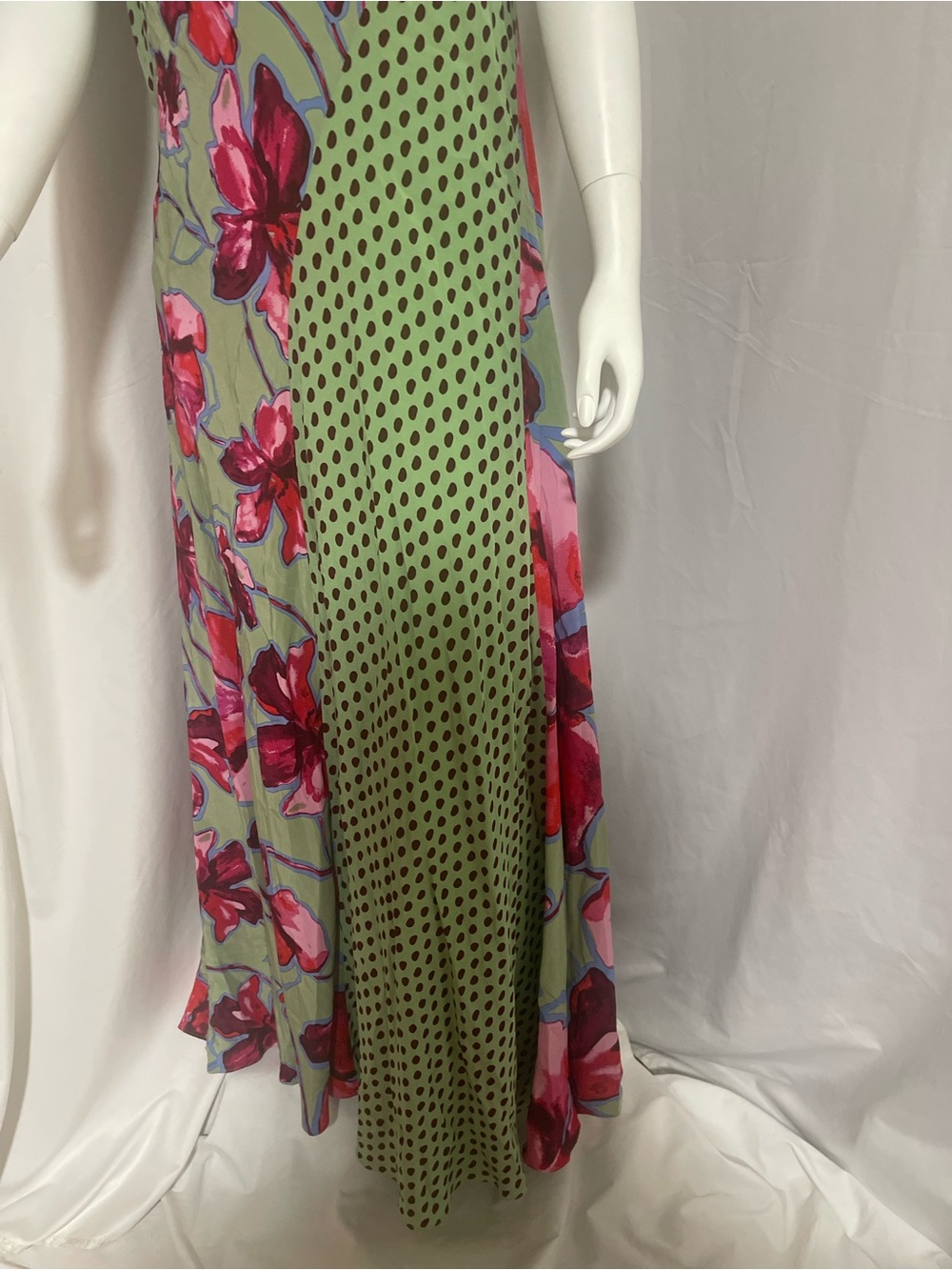 Diane Von Furstenberg Sleeveless Maxi Dress in Sage Green with Pink Floral - Picture 3 of 15